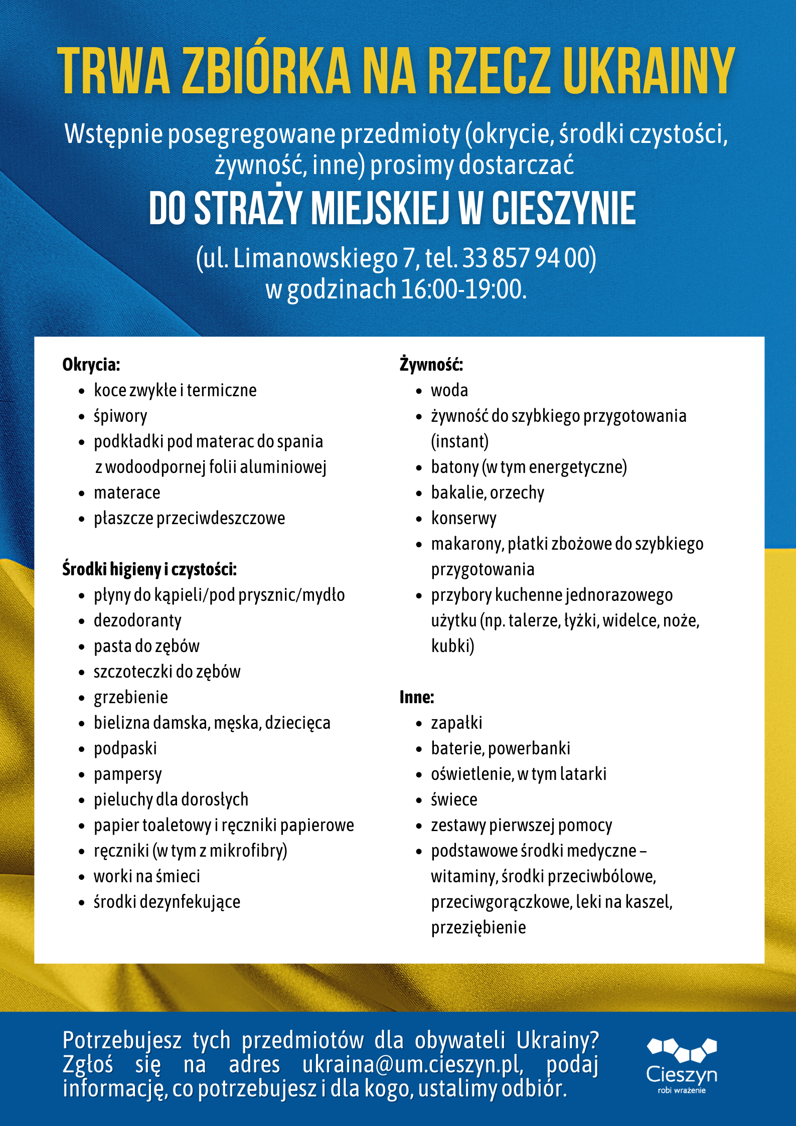 plakat dotyczący pomocy dla Ukrainy